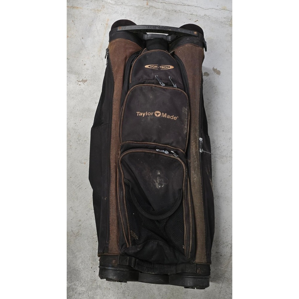 TaylorMade Golf Cart Bag Black Brown Vor-Tech 6-Way Divider Pockets UNIQUE